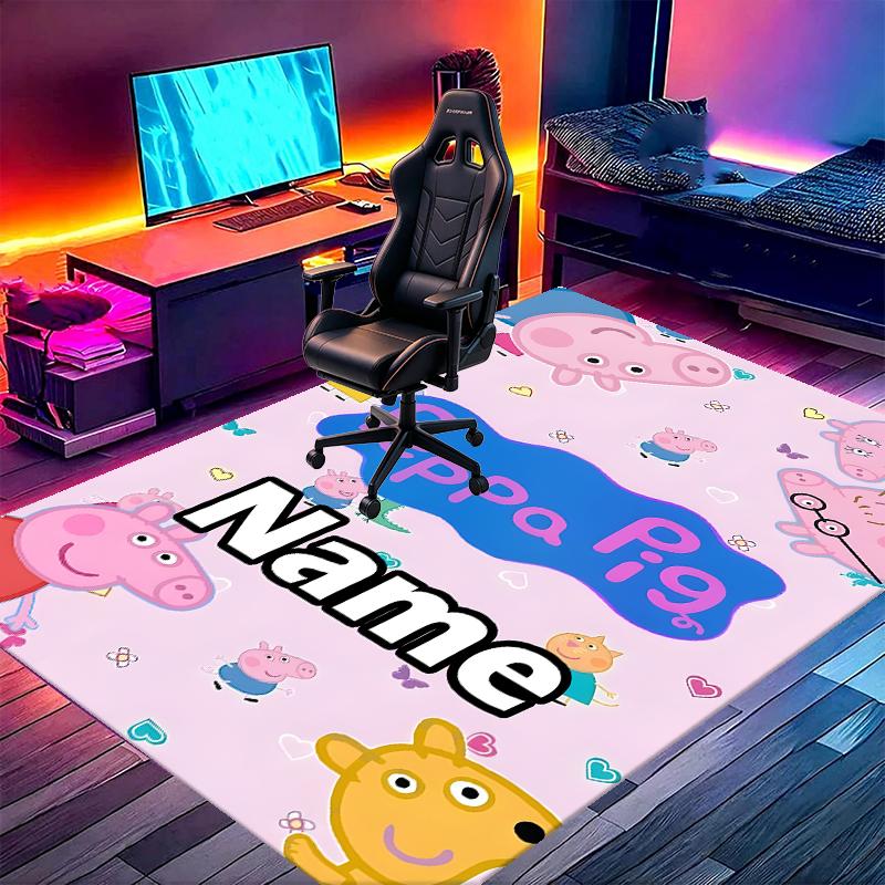 Custom Name Personalized Peppa Pig Print Carpet, Versatile Home Decor Rug, for Playroom, Apartment, Balcony, Entryway, Hallway Gift