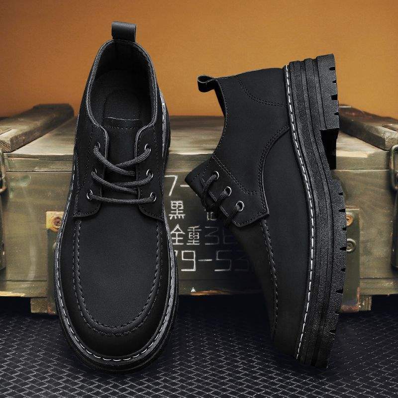 Tooling Men's Shoes Autumn New Black Casual Versatile Leather Shoes Low-top Thick-soled Heightening Labor Insurance Shoes Wear-resistant Martin Boots
