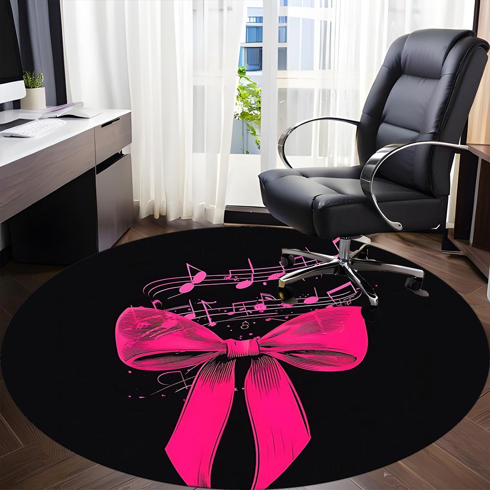 1pc Music Bow Office Round Area Rug, Indoor Mat Suitable ForOffice, Under Office Chairs Bedroom Living Room Home Decor, Room Deco T133