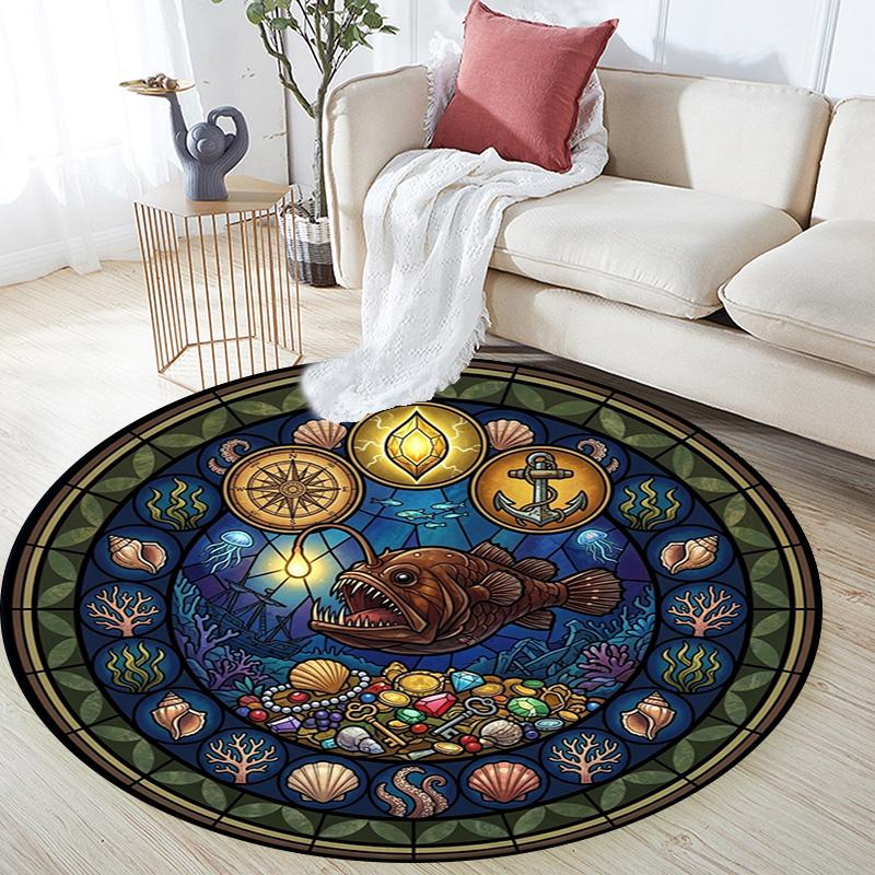 Aquatic Life Mandala Round Area Rug Under Office Chairs Bedroom Living Room Home Decor