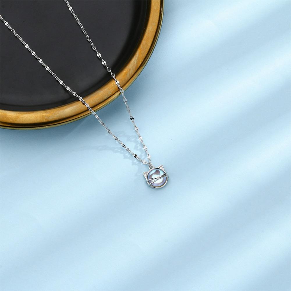 Bunte Glaskatzen-Anhänger-Halskette, weiblicher Wald, niedliche Schlüsselbeinkette