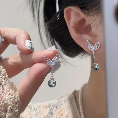 Zircon Fishtail Pendant Earrings, Exquisite and Versatile Temperament Earrings, Niche Fashion and High-end Earrings for Women