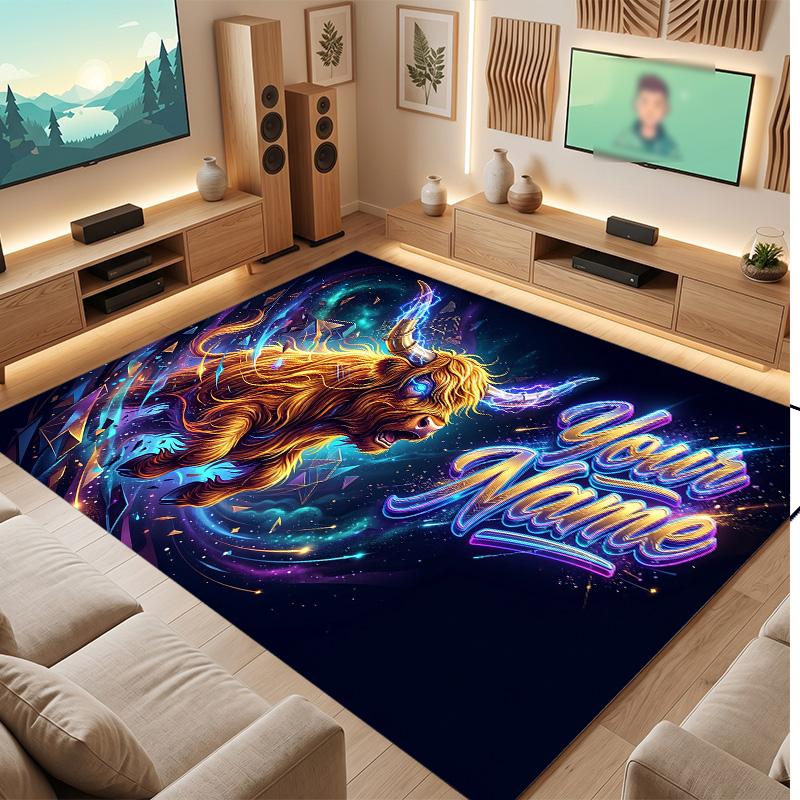 Fantasy Magic Theme Soft Crystal Velvet Rug Custom Name & Text Print Non Slip Floor Rug for Bedroom Living Room
