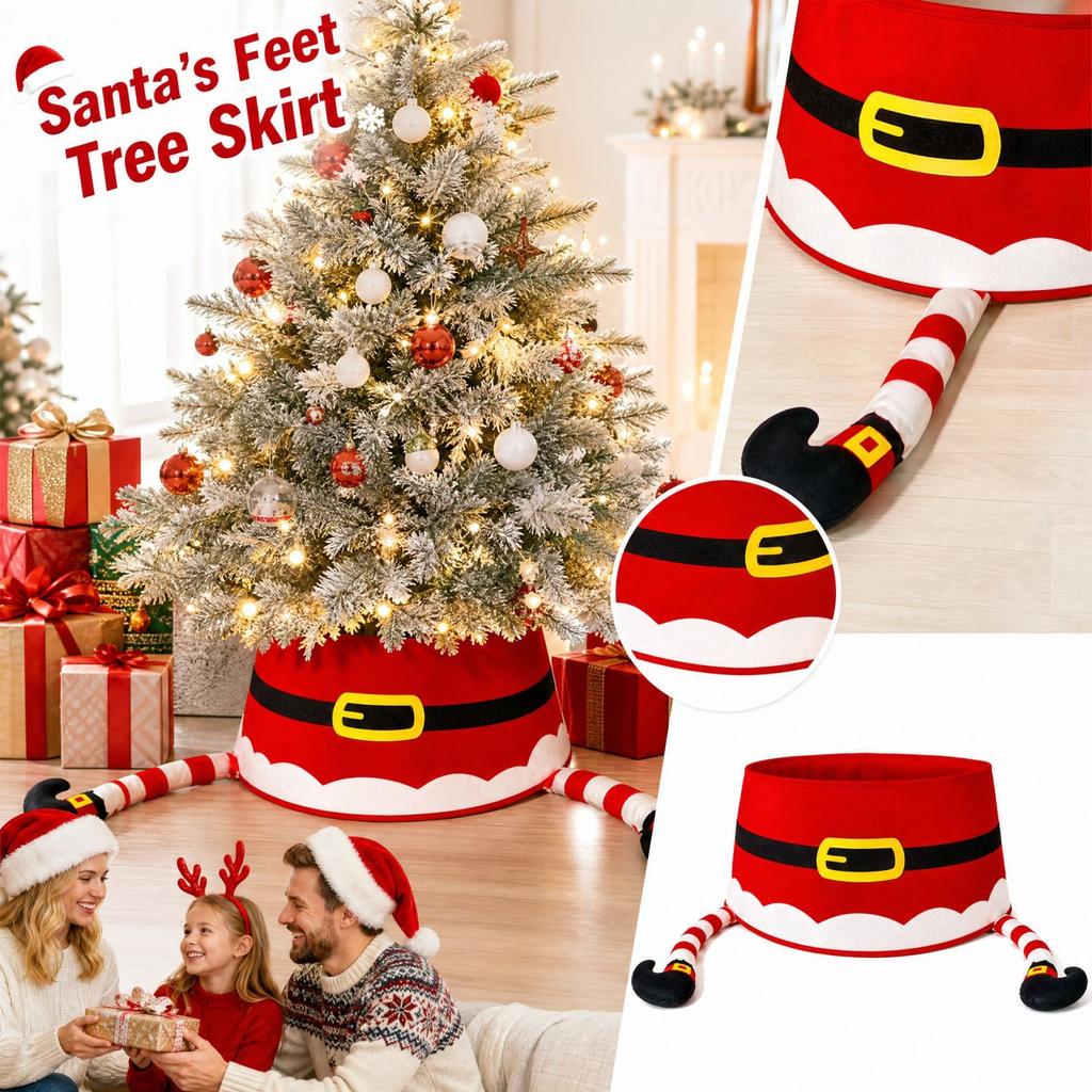 Christmas Tree Skirt with Feet, Christmas Holiday Party Decoration and Gift