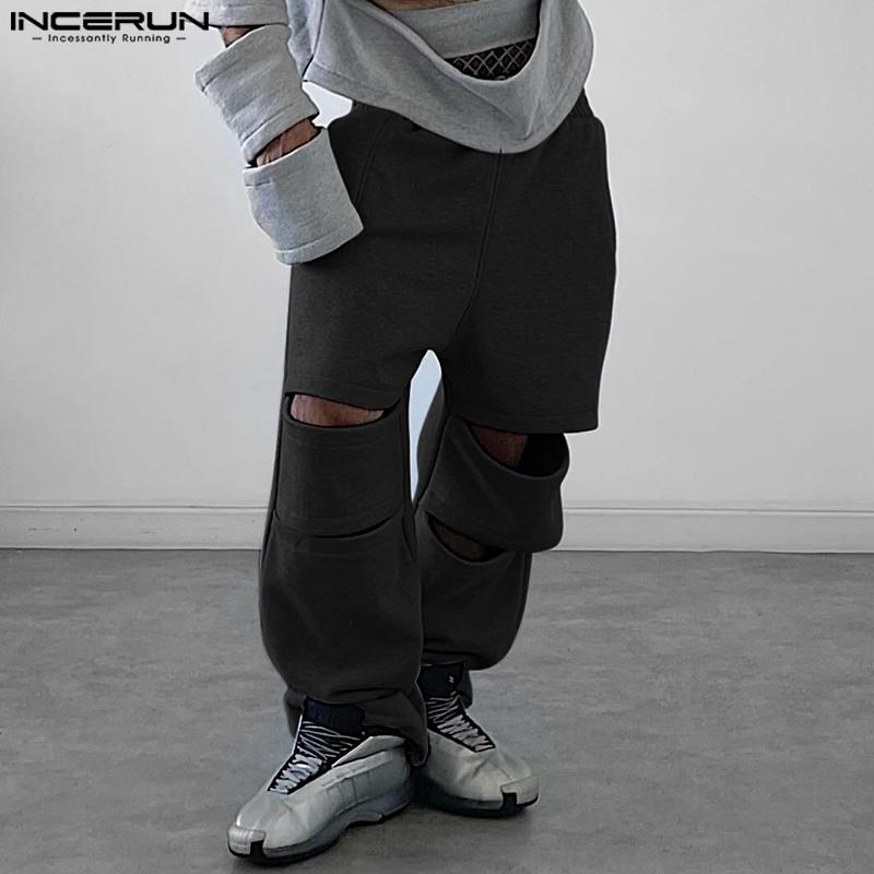 INCERUN Men Elastic Waist Cutout Hollow Long Sport Trousers Sweatpants