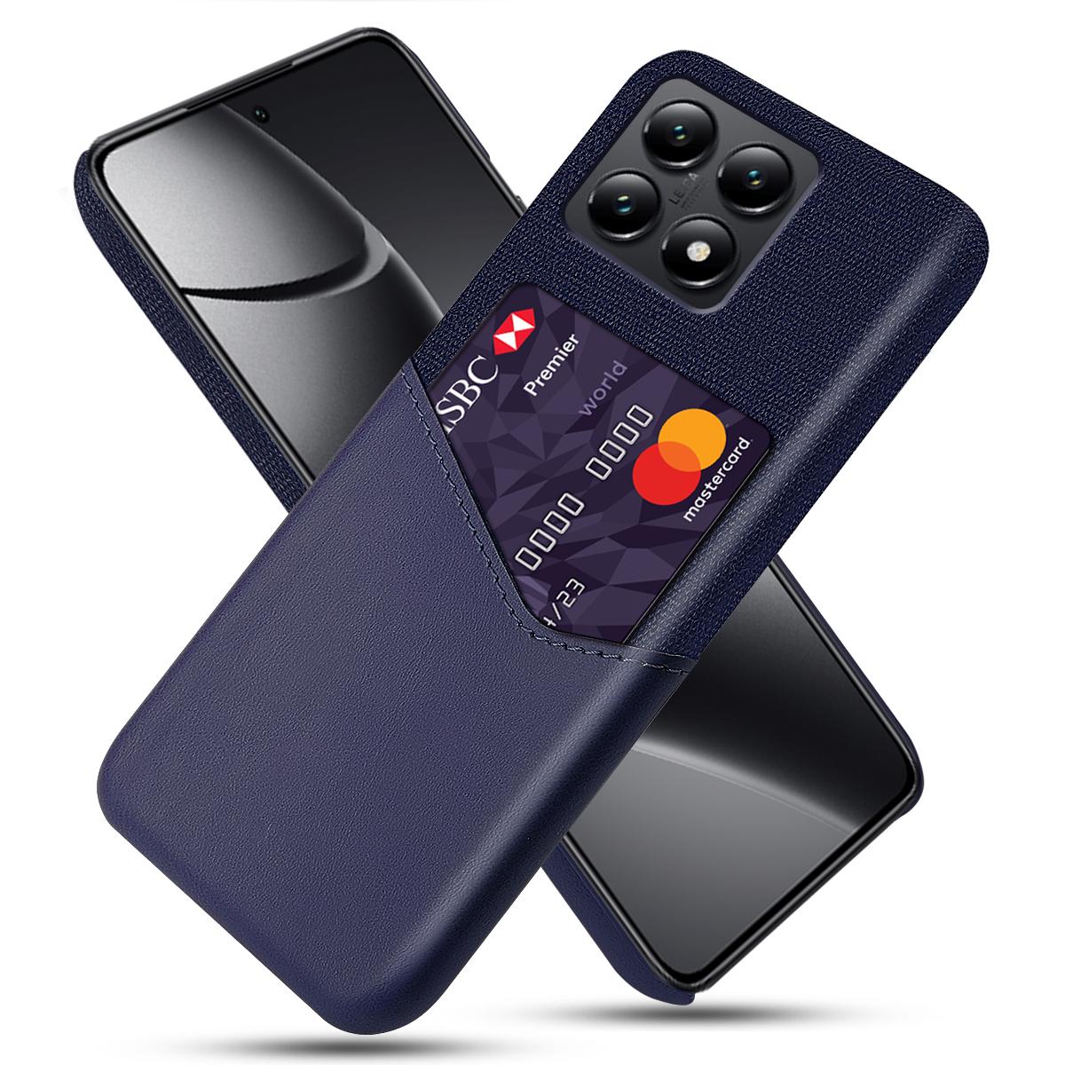 

For Xiaomi 14T Case PU Leather Cloth Texture Hard PC Phone Cover with Card Holder Blue