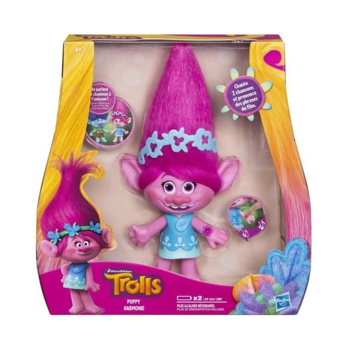 Figurine musicale poppy trolls - hasbro - 22cm - rose et multicolore - jouet musical pour enfant