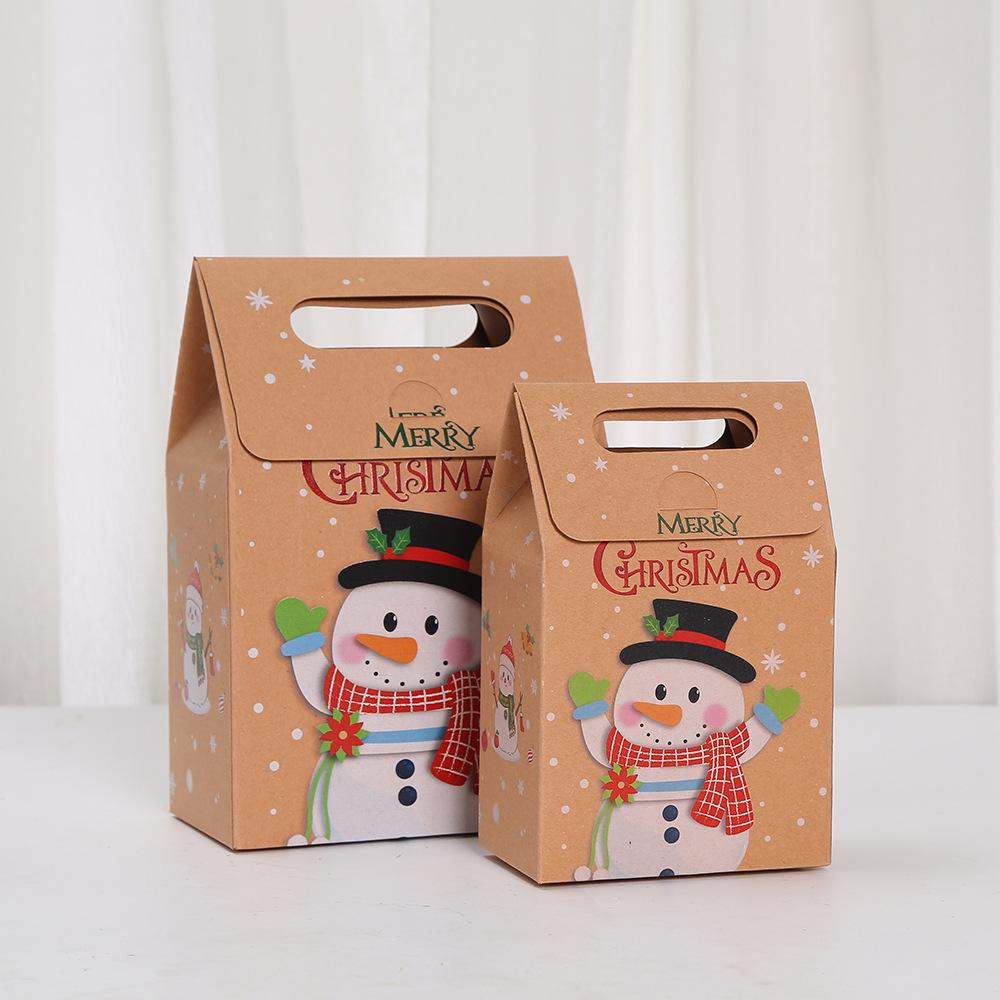 6/10pcs Santa Snowman Reindeer Christmas Gift Bags Kraft Gable Treat Boxes for Packing Candy Cake Party Classroom Exchange