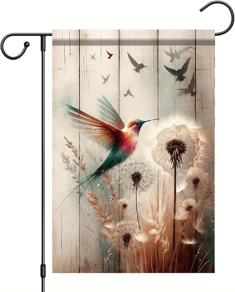 Hummingbird Garden Ag 12x18 Inch Double-Sided Rustic Dandelion Yard Banner Spring Garden Ag Summer Seasonal Yard Ag Ou SSL