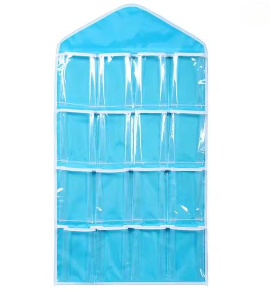 

Space-Saving Transparent Hanging Wardrobe Organizer, Multi-Pocket Mesh Storage Bag for Underwear, Socks & Accessories синий