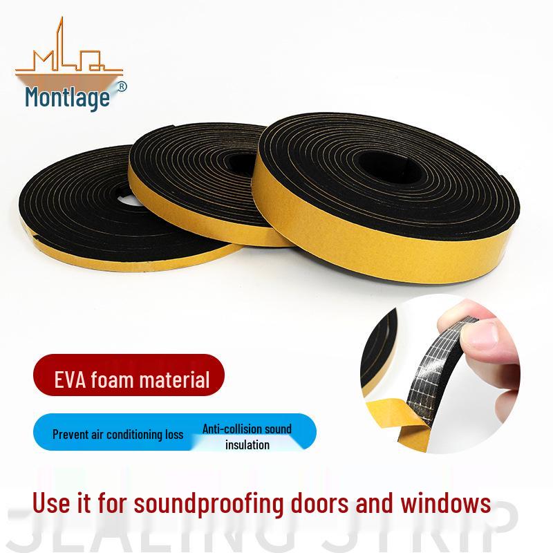 

Black Single-Sided Foam Seal Strip - Door & Window Soundproof, Shockproof Cushioning EVA Sponge. 3mm Thick x 12mm Wide, 5m Roll, 1 Roll