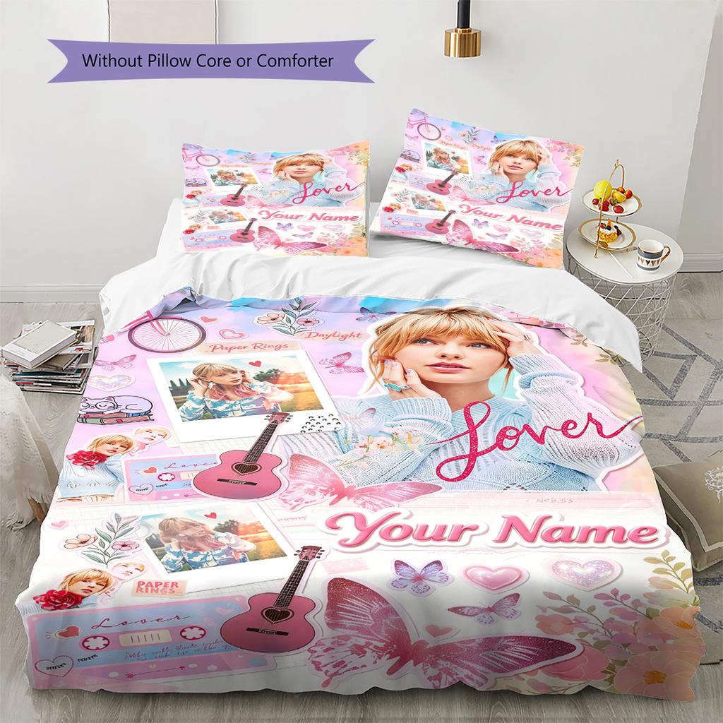 Personalizowany zestaw pościeli z wzorem jaskółek Poszewka na kołdrę Poszewka na poduszkę Wystrój domu Prezent (1 * poszwa na kołdrę + 2 * poszewki na poduszki, bez rdzenia)