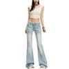 Lace Big Yards Light Blue Micro Flare Jeans Female Lace Low Waist Not Sticky Legs Skinny Straight Trousers Jeans for Women Long Denim Pants