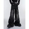 ZYLLO Y2K Streetwear Red Pu Leather Patchwork Baggy Jeans Pants For Men Designer Clothes Wide Leg Loose Denim Trousers