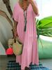 V-Neck Multicolor Irregular Maxi Swing Dress