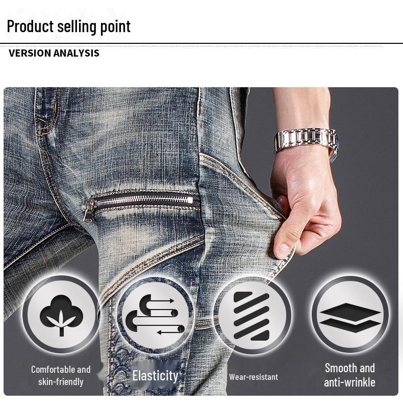 Men's Nostalgic Embroidered Slim Jeans - High-End Luxury Stretch Casual Pants