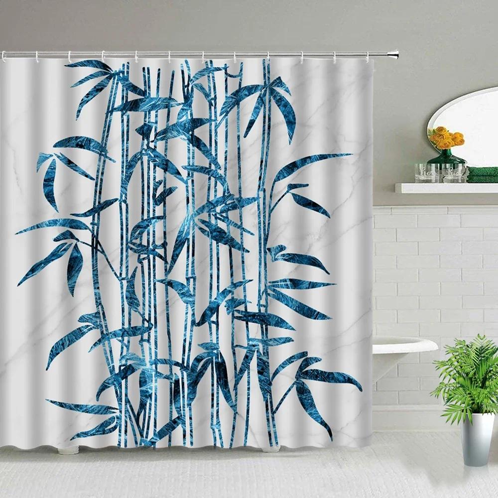 Chinese Style Green Bamboo Series Shower Curtain Set Waterproof Home Bathroom Decor Curtains With Hook Popular Bath Accessories