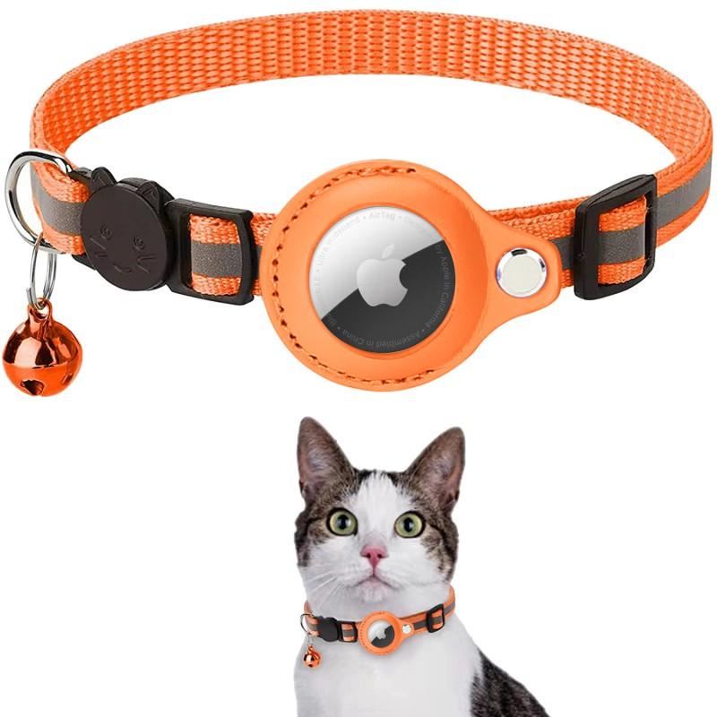 Pet Tracker Collar Set With Airtag Holder Anti-Lost GPS Locator Cats Striped Nylon Bell