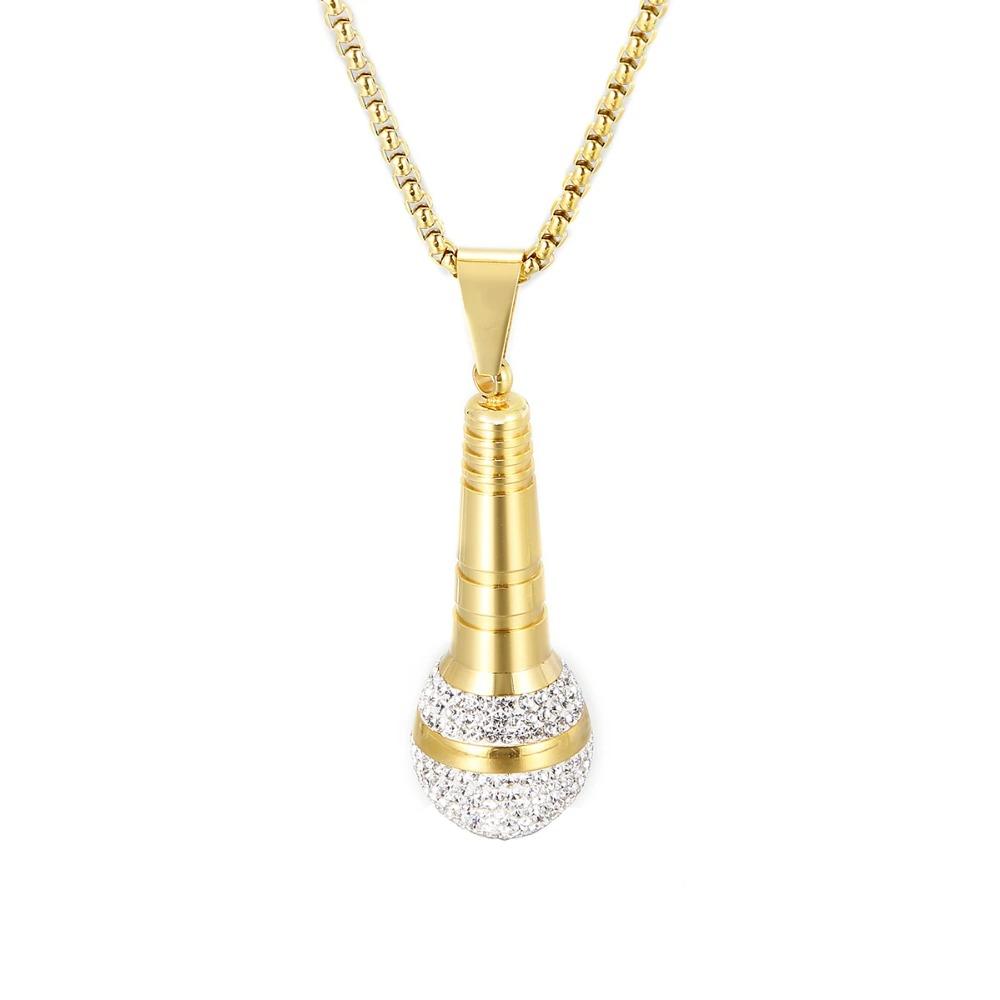 Kalen Hip Hop Trend Microphone Pendant Charm Men's Necklace Party Gift Zircon Stainless Steel Jewelry