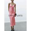 Spring New Women's Clothing Sexy V-neck Long Silk Satin Texture Hanging Collar Sling Dress 2454331