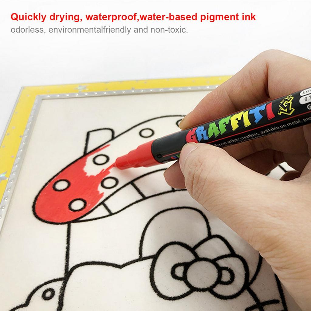 12 Color Acrylic Marker  DIY Album Graffiti Black Card Marker Water Based Paint Pen