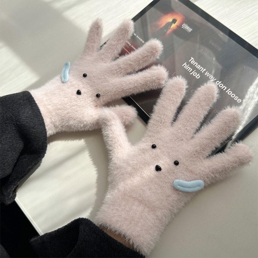 Cute Runny Dog Five-finger Gloves Thickened Driving Mittens Fashion Girls Knitted Mitten  School