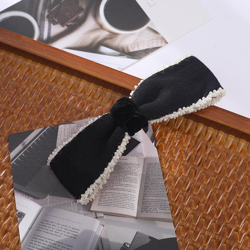 New Style Pearl Women's Wide Black European-American -Style Pure Handmade Hairband Hair Accessories Simple Foreign Trade