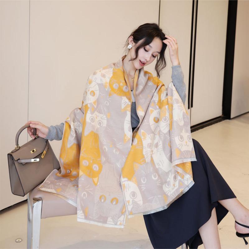 

Autumn and winter new imitation cashmere scarf female cute sweet wind jacquard shawl advanced sense versatile thickened warm scarf 190cm