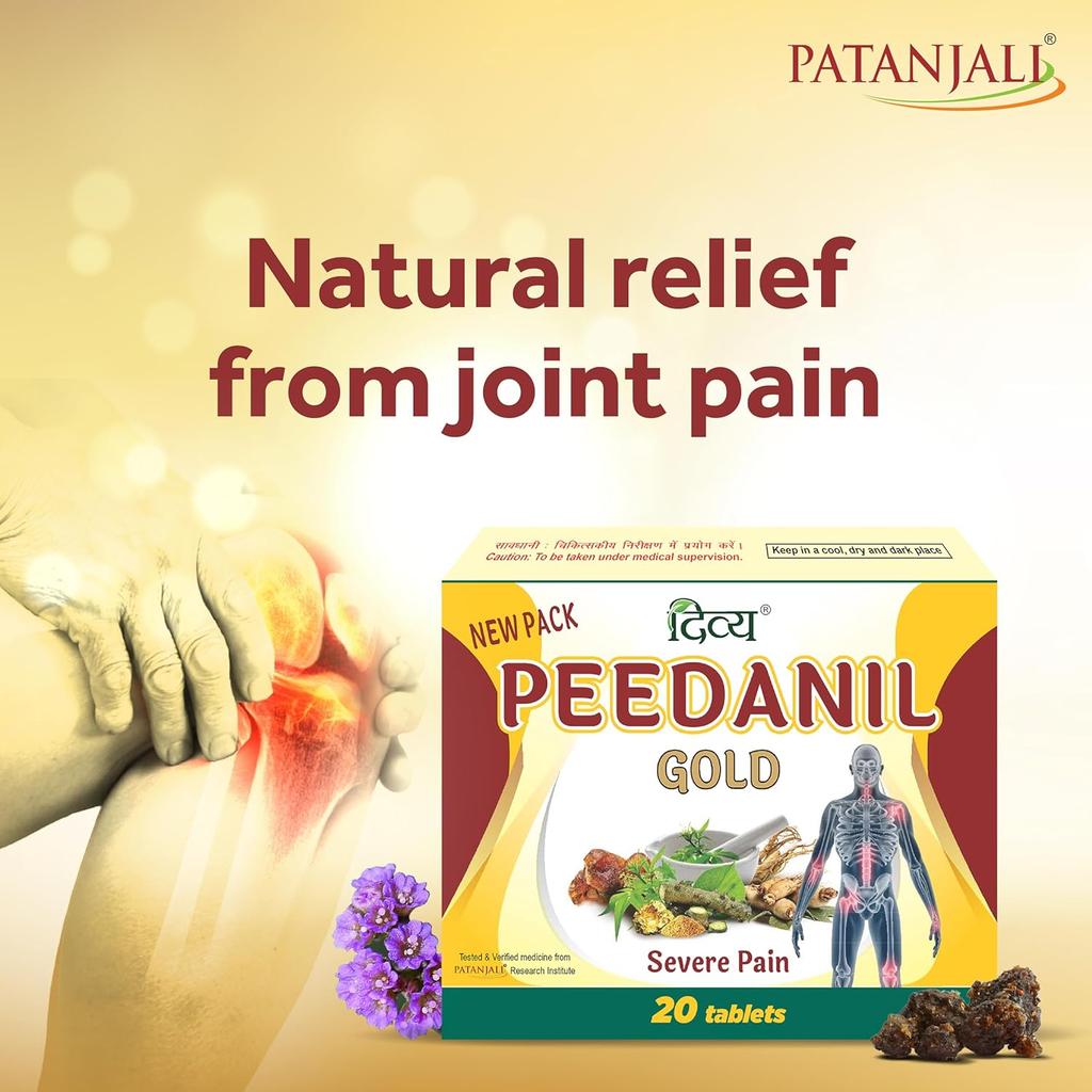Patanjali Divya Peedanil Gold Tablet 20 Count Natural Pain Relief Support for Joints and Mobility