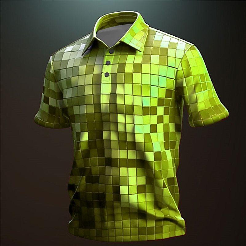 

Gradient Grid Visual Illusion 3D Digital Printing Men s Comfortable Polo Shirt 5XL