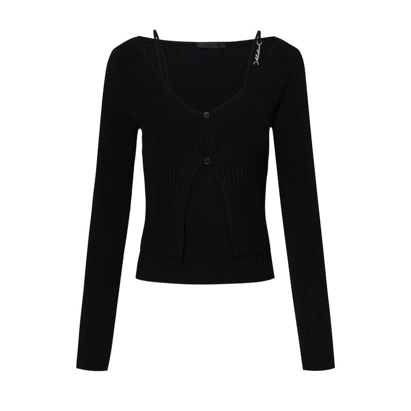 MO&Co. Ribbed V-Neck Cardigan & Camisole Set