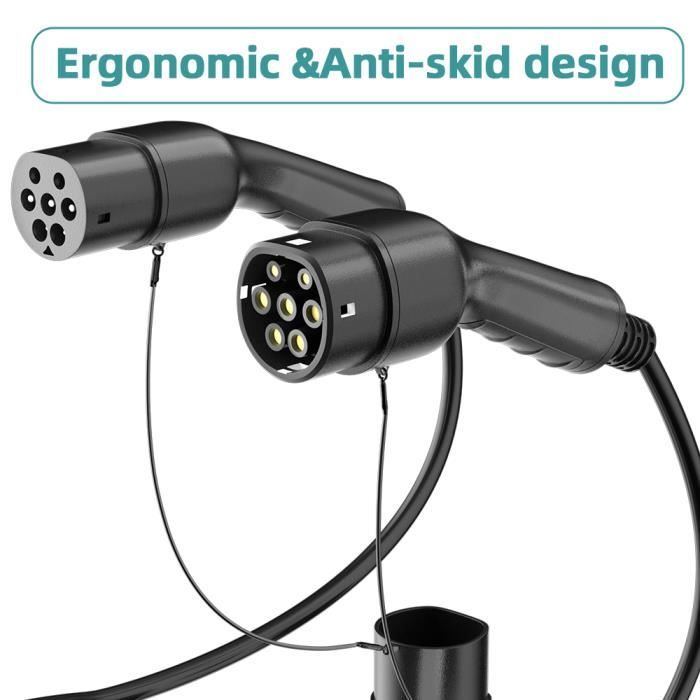 JATRHG Câble de Recharge EV 22KW 32Amp /Trois Phases/ 5 mètres/Véhicule électrique et Hybride Rechargeable de Type 2 à Type 2