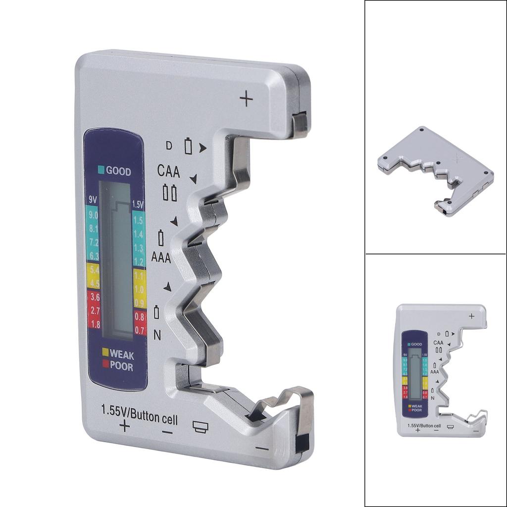 Digital Battery Tester ABS LCD Screen Button Cell Battery Checker for 1.5V 9V Metering Silver