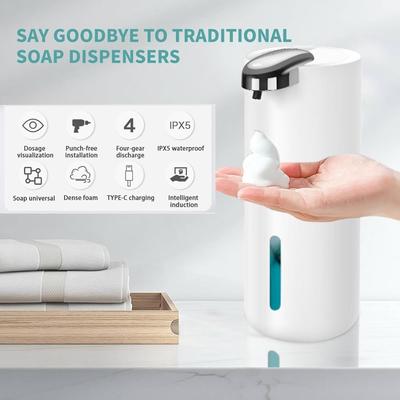 380ml automatický dávkovač mýdla 13,5 oz bezdotykový dávkovač pěnového mýdla USB dobíjecí 4rychlostní sada elektrického sanitačního dávkovače