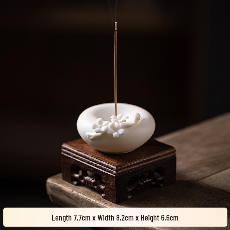 Handcrafted White Porcelain Plum Blossom Incense Holder for Home Decor