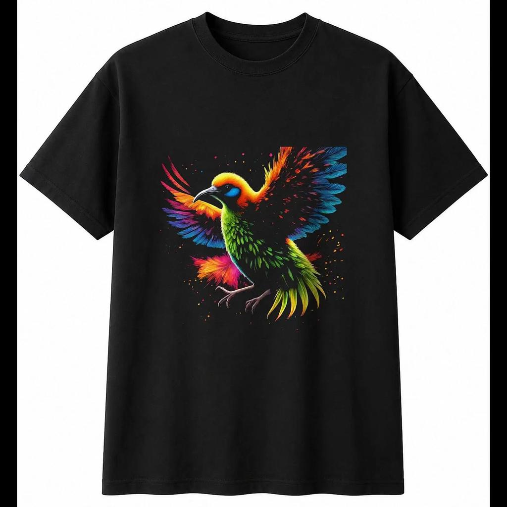 Psychedelic Kiwi Bird Glowing Unisexs T Shirt Black 100 Cotton Nature Present Vintage Versatile Graphic Breathable Stylish