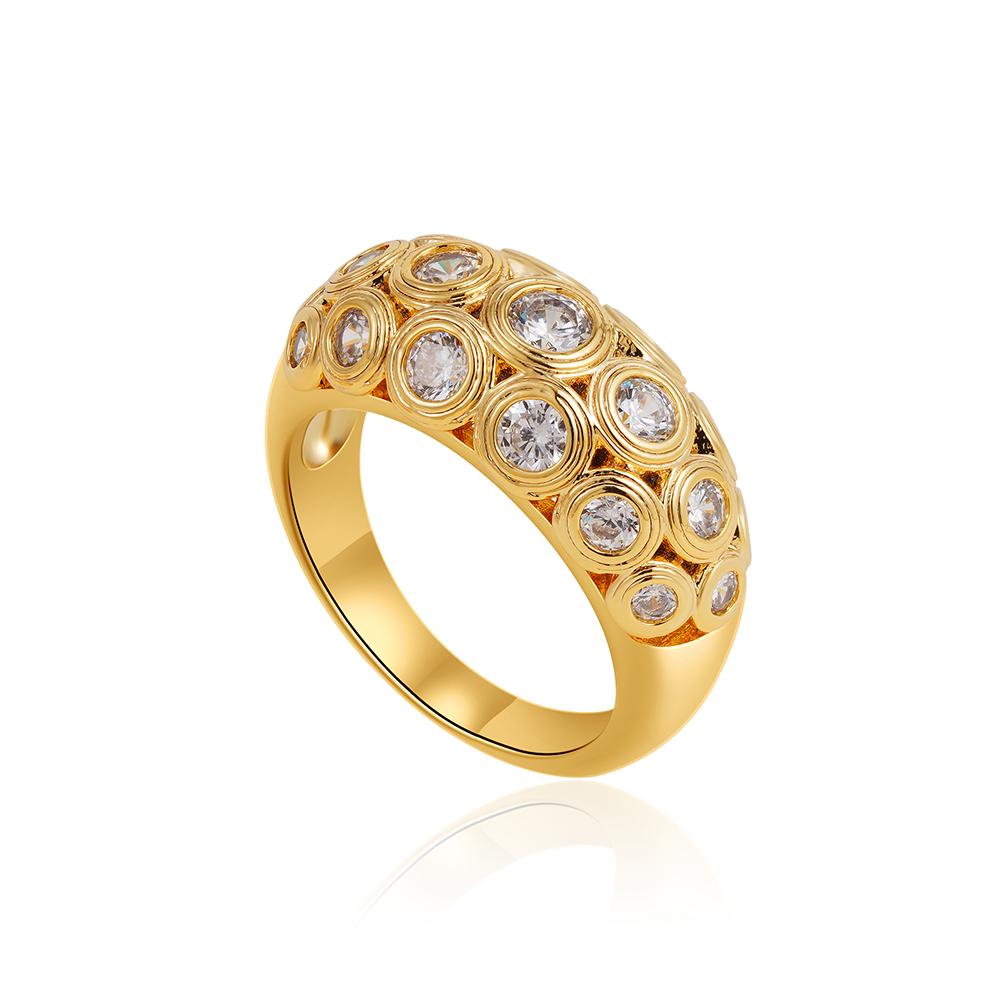 

Exquisite Chunky Dome Sparkling Zircon Wedding Ring 18K Gold Plated Polished Anti Allergic Metal CZ Stainless Steel Finger Rings size 6