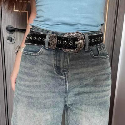 Harajuku Retro Y2k Pásek Kovová Přezka Hvězda Džínový Pásek Nastavitelný Pásek s Kamínky Dámský