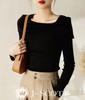 Boat Neck Knit Ribbon Slim Spring 10 Looks Regular Contoured Easy Korean Style Stylish Looks Black [J-Scott] Tops, Motif, Thin, Soft, Fit, 10/4