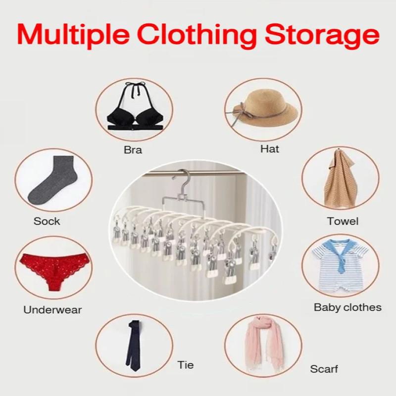20 Clips Stainless Steel Sock Hanger Multi-Functional Laundry Drying Rack For Shoes Socks Underwear