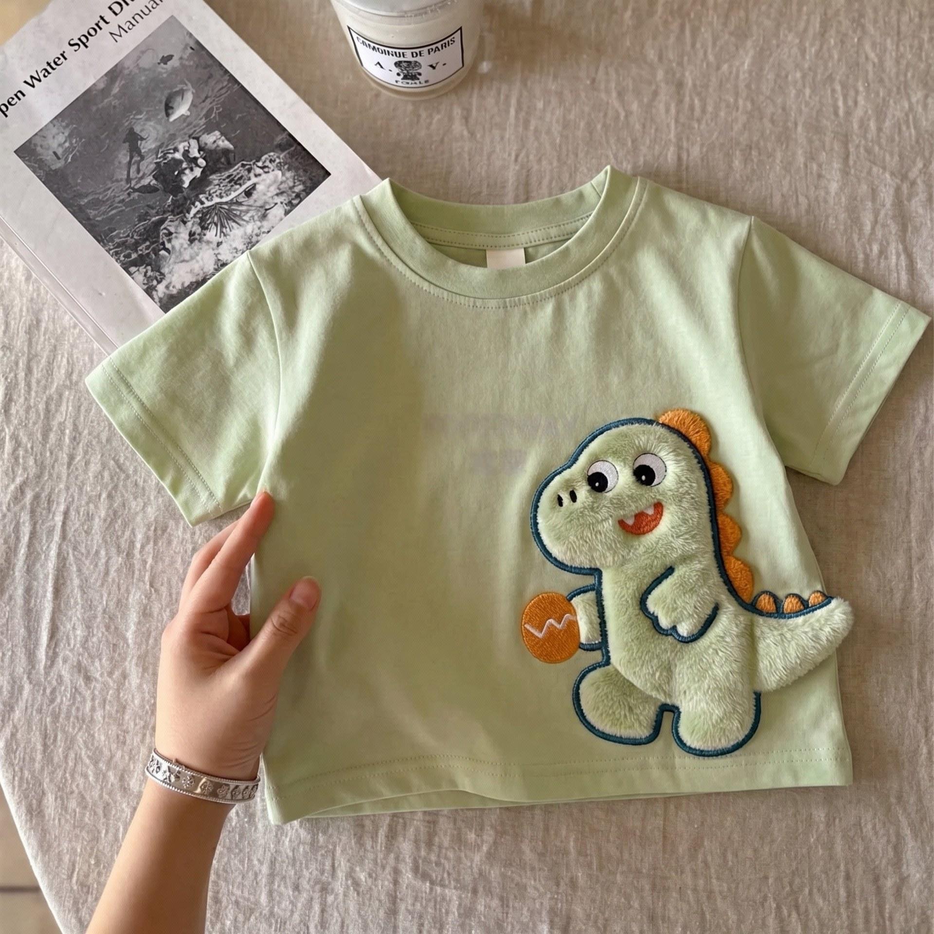 Boys Summer Short Sleeve T Shirt with 3D Dinosaur Print Soft Cotton Crew Neck Top 80