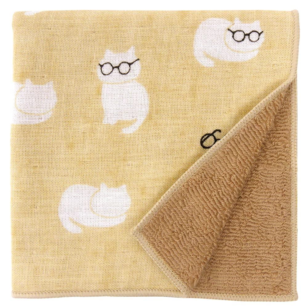 Hamamonyo Japanese Towel Cat Glasses Semi-Wash (Towel Handkerchief) бежевый