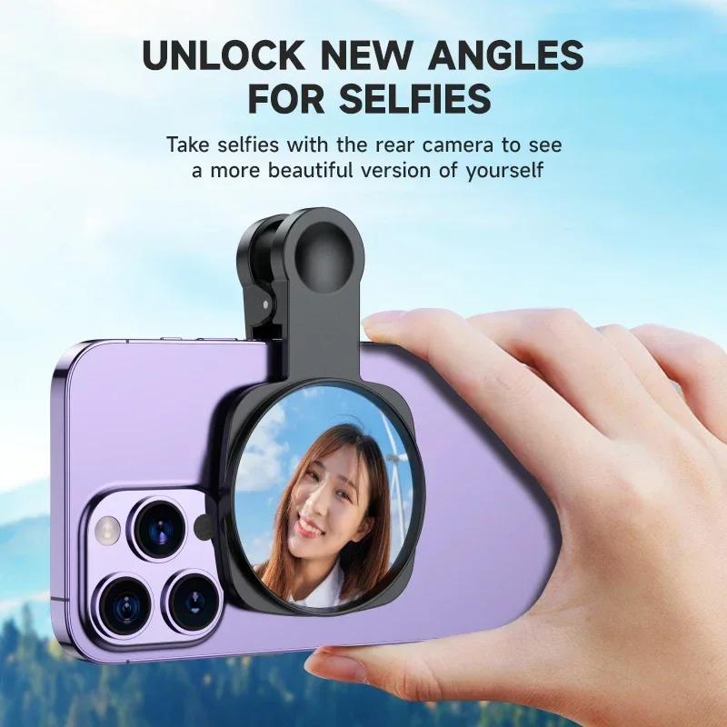 New Mobile Phone Rear Camera HD Reflective Selfie Mirror with Storage Bag for IPhone Photo Video Selfie Vlog Phone Accessories