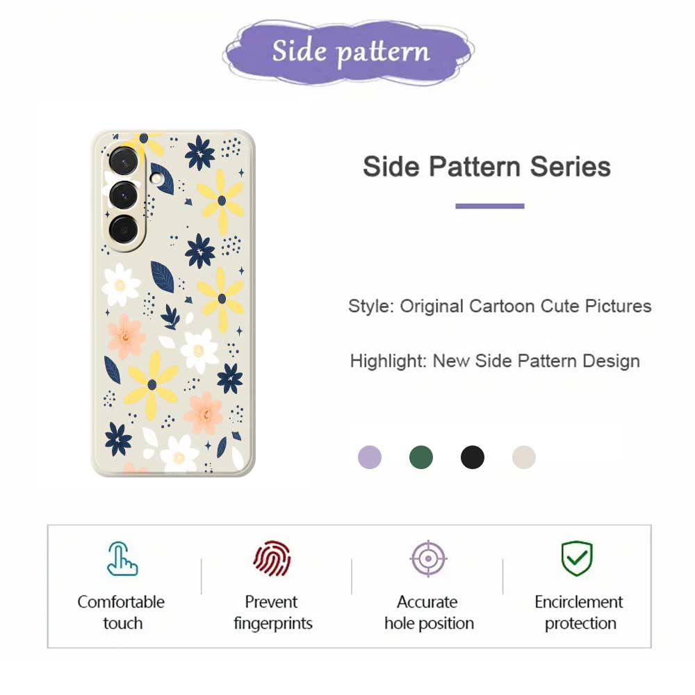 For Samsung Galaxy A36 5G Case Colorful Floral Blue Leaves Pattern Printing Straight Edge TPU Phone Back Cover