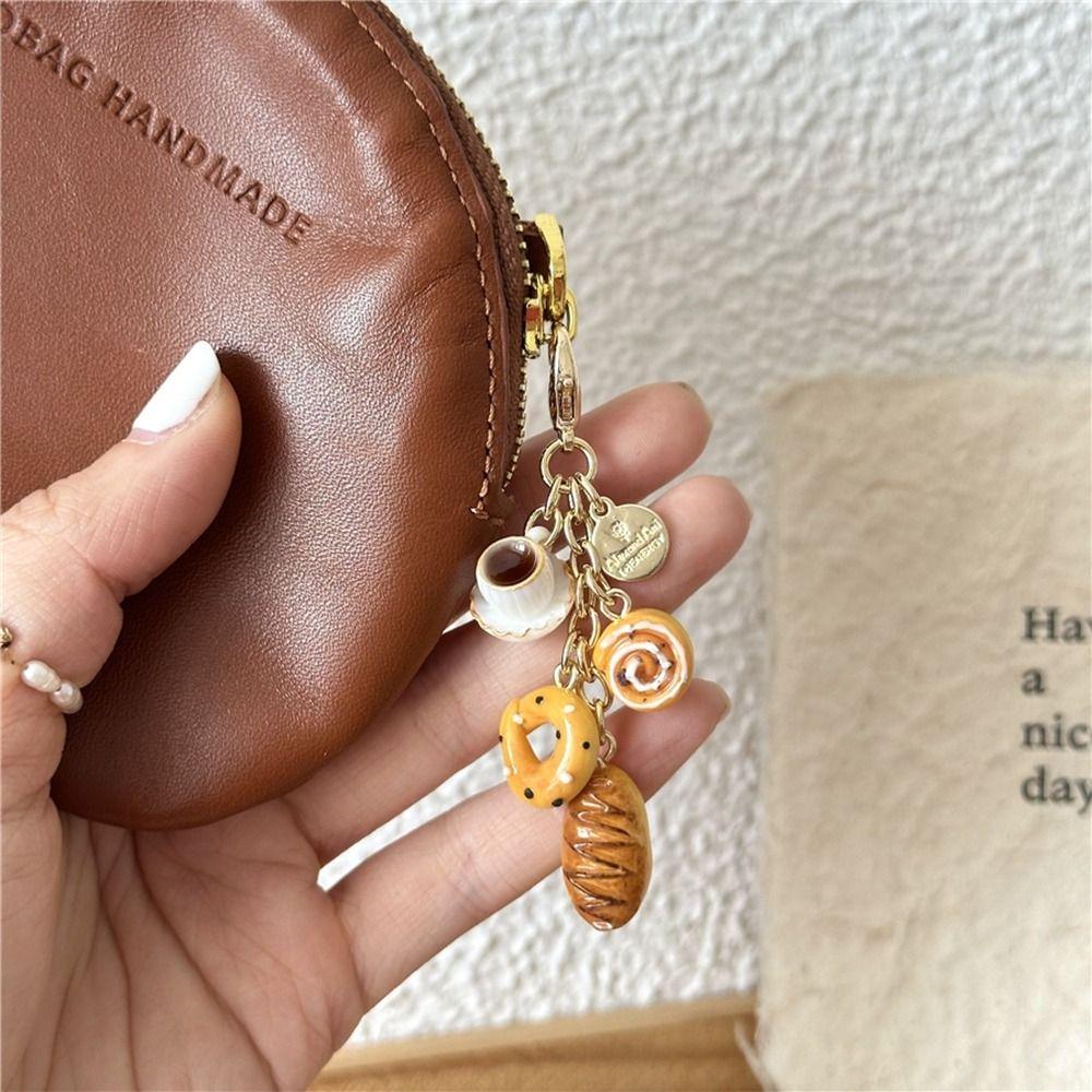 Bagel Cartoon Key Chains Alkali Bread Bag Pendant Portable Coffee Bread Keychain  Bag Pendant