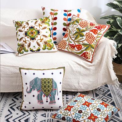 Embroidered Pillow Flower Plant Living Room Sofa Cushion Cover Thick Bedside Pillow Removable and Washable (1pcs Without Pillow Core)