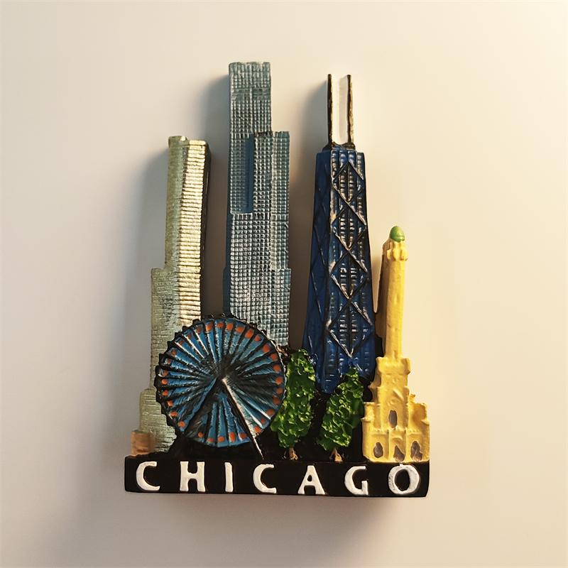 

America Chicago Willis Tower 3D Stereoscopic Tourism Souvenirs Resin painting Decoration home Refrigerator magnets