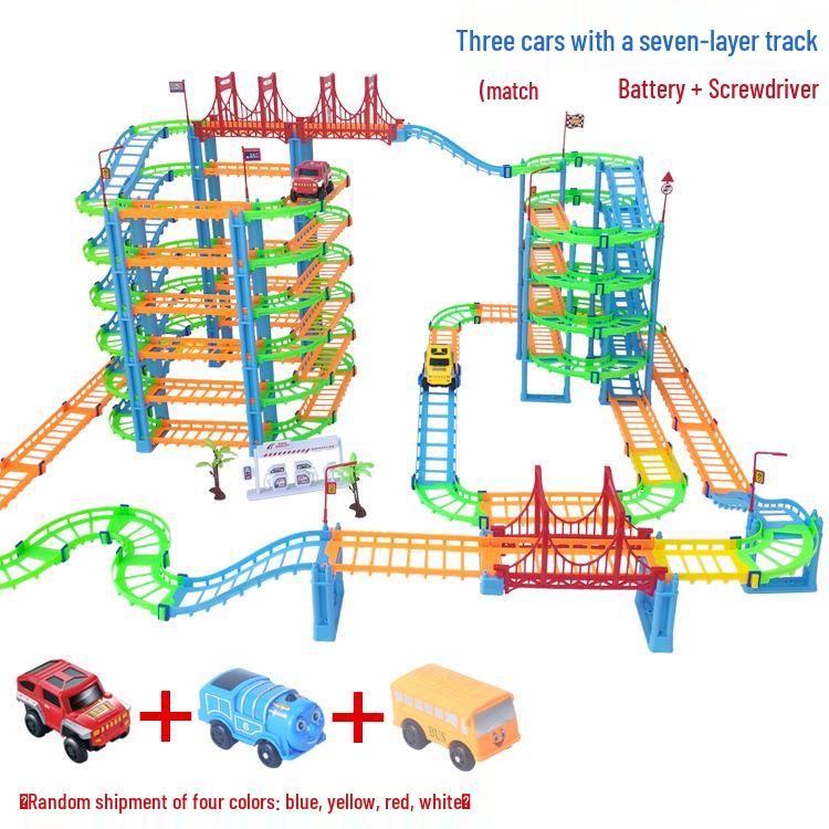 Seven-Layer Electric Train Track Toy: Educational Racing Car Assembly for Kids - Perfect Gift for Boys with Level-Crossing Feature