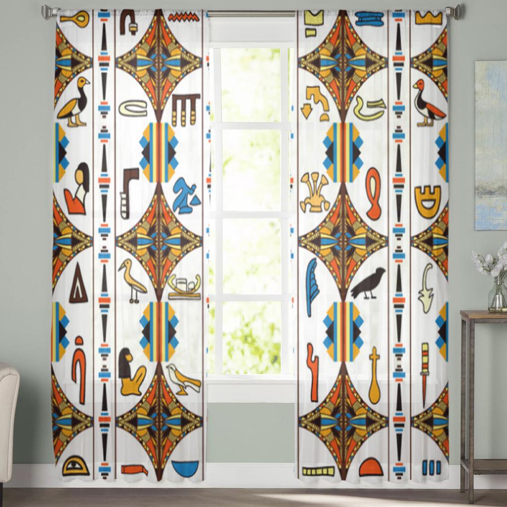 Egyptisk Kulturell Geometri Skira Gardiner För Vardagsrum Sovrum Tyllgardiner Köksfönsterbehandlingar Panel Draperier