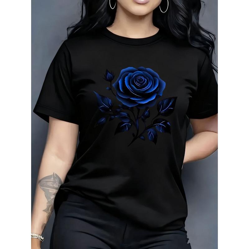 

European Size A Stylish Women S T-Shirt Featuring a Floral And Butterfly Design, Made from Soft And Comfortable Pure with Short Sleeves 4XL чорний